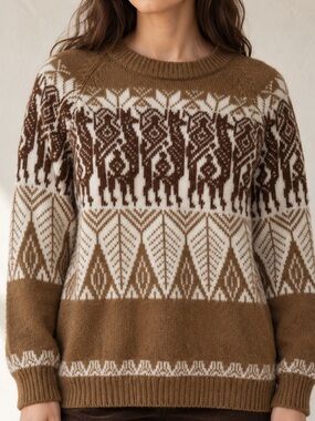 Alpaca Connection Llama Sweater S Brown Cream Peruvian Alpaca Wool Blend